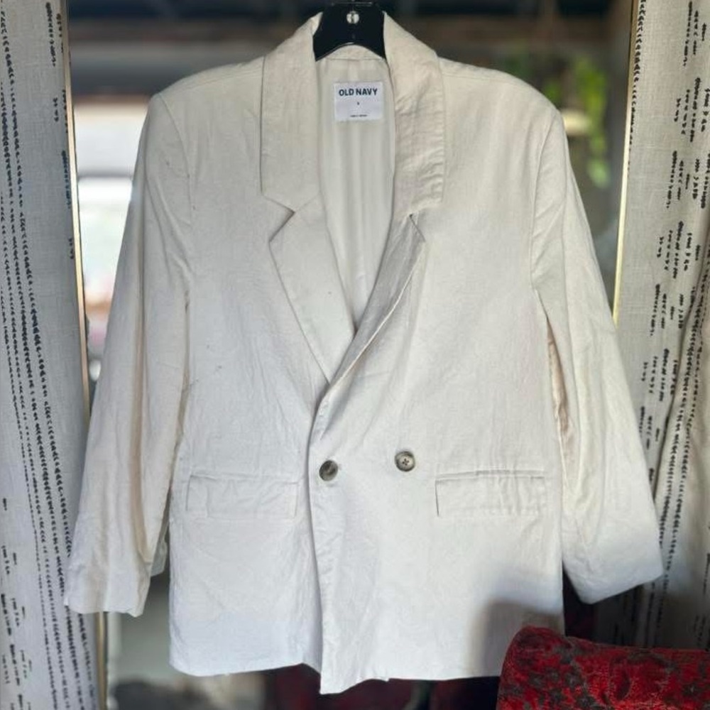 Old Navy Cream Linen Double-Breasted Blazer